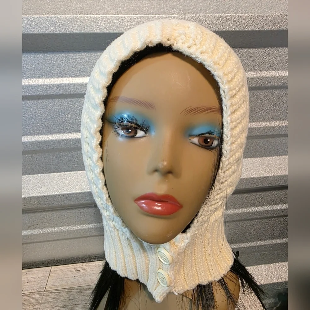 Cozy Cream Knit Hooded Headwrap